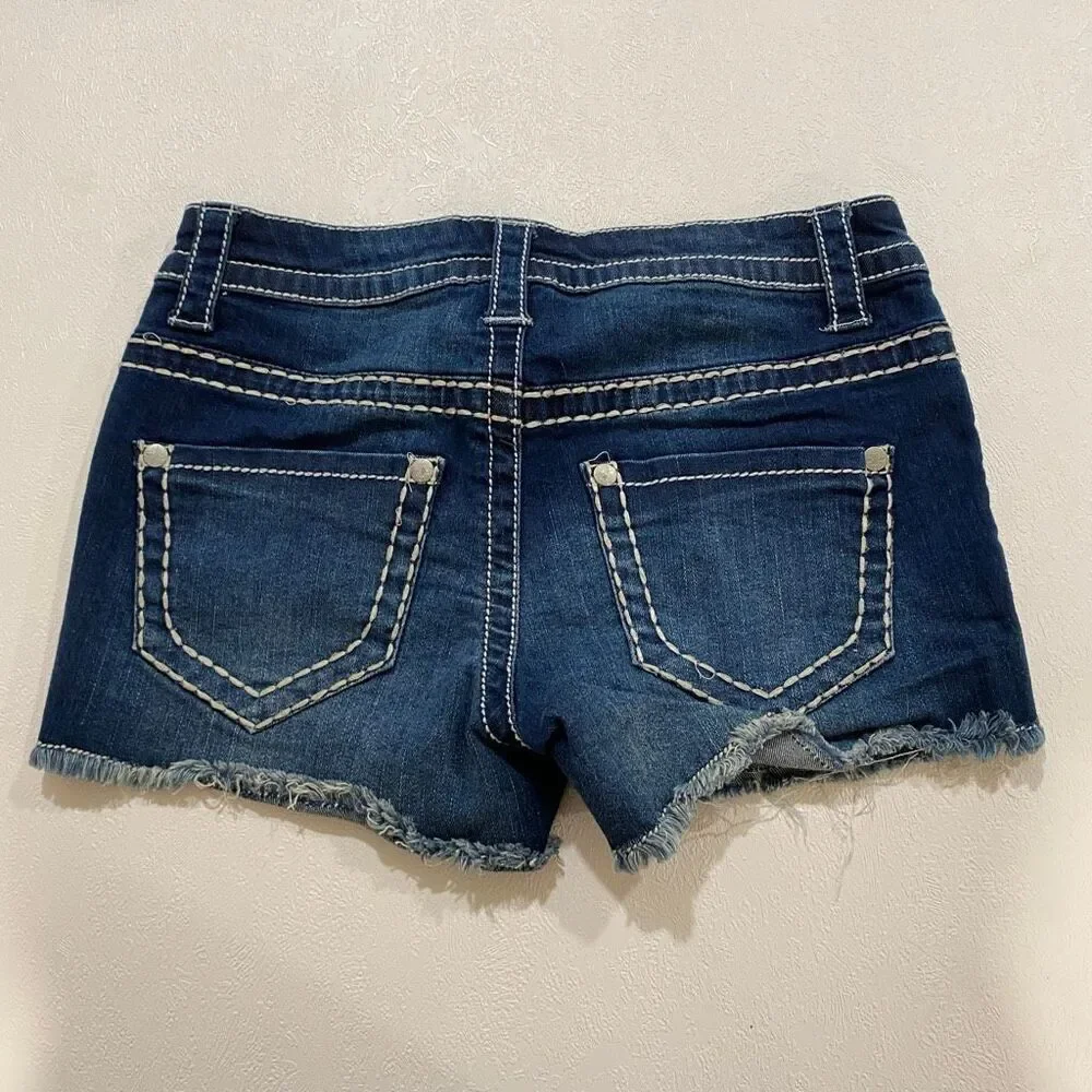 Knox Rose American Flag Sequin Denim Shorts Women’s Size 2/26 Mid Rise Distresse - Picture 2 of 8